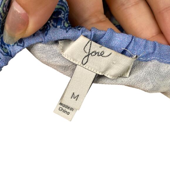 Joie Taj Delft Blue Floral Border Print Silk Flutter Sleeve Peasant Blouse SZ M - Picture 10 of 13